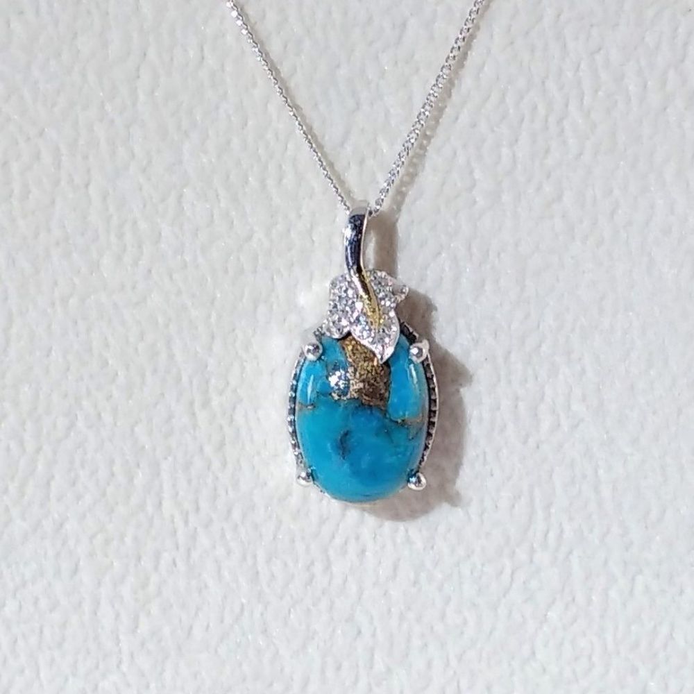 Turquoise Mojave Blue Pendant Necklace 14k YG Accents